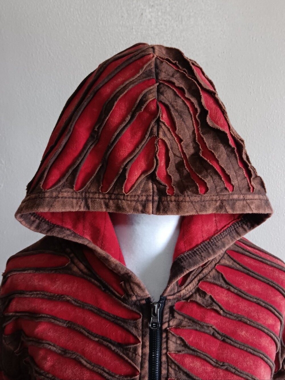 Y2K Nepal Fairy Grunge Full Zip Slashed Hoodie Womens Sz. Large, 100% Cotton - Picture 3 of 9